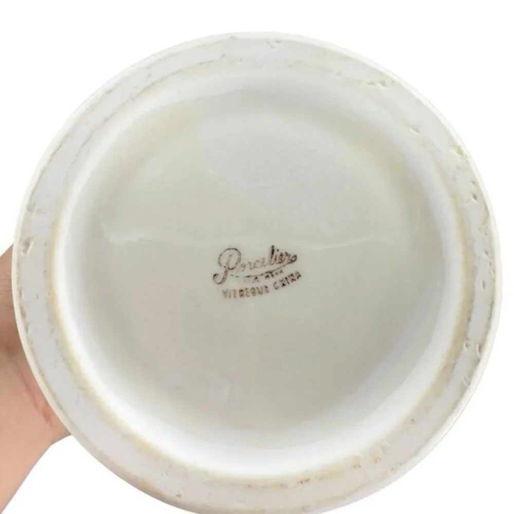 Vintage‎ Porcelier Vitreous China Art Deco Canister Cookie Jar Rope Ribbon W Lid